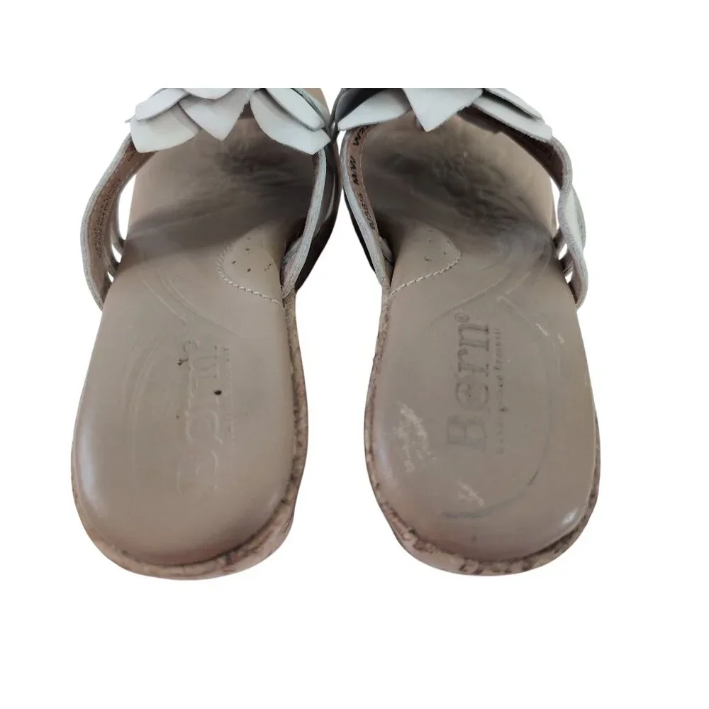 Born Sandal Womens 6 Beige Wedge Platform Slip On‎ Cork Flower Boho Chic